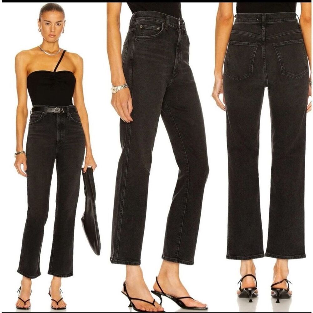 Agolde Pinch Waist High Rise Kick Flare in Panoramic Black Size 24 Revolve